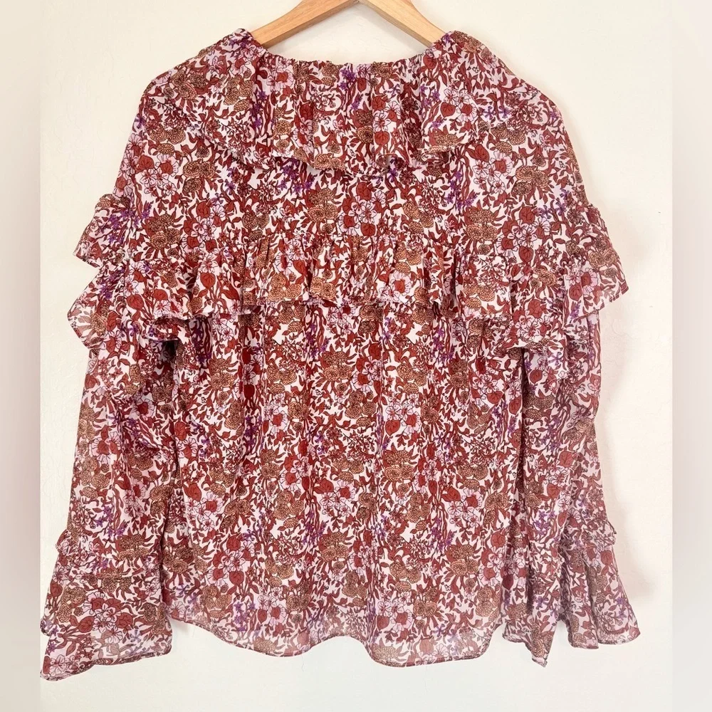 J. Crew Ruffle Crinkle Chiffon Top in Fête Floral Medium